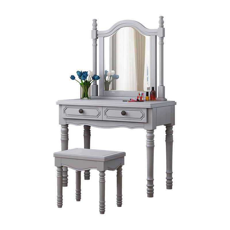 Traditional 2-Drawer Wood Dressing Table with Mirror Makeup Vanity Stool Clearhalo 'Bedroom Furniture' 'furn' 'furn_makeup_vanities' 'Furniture' 'Makeup Vanities' 'makeup_vanities' 6505811