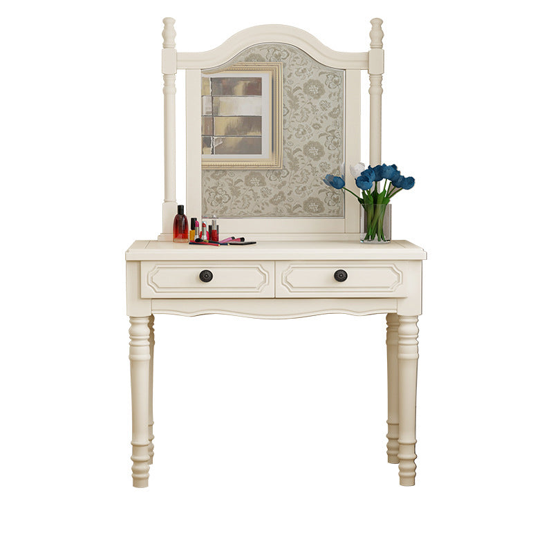 Traditional 2-Drawer Wood Dressing Table with Mirror Makeup Vanity Stool Clearhalo 'Bedroom Furniture' 'furn' 'furn_makeup_vanities' 'Furniture' 'Makeup Vanities' 'makeup_vanities' 6505813