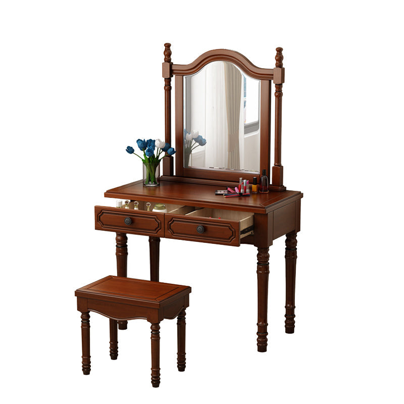 Traditional 2-Drawer Wood Dressing Table with Mirror Makeup Vanity Stool Clearhalo 'Bedroom Furniture' 'furn' 'furn_makeup_vanities' 'Furniture' 'Makeup Vanities' 'makeup_vanities' 6505814