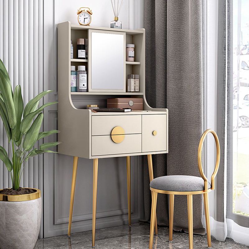 Glam 3-Drawer Solid Color Wooden Vanity with and Mirror Dressing Table