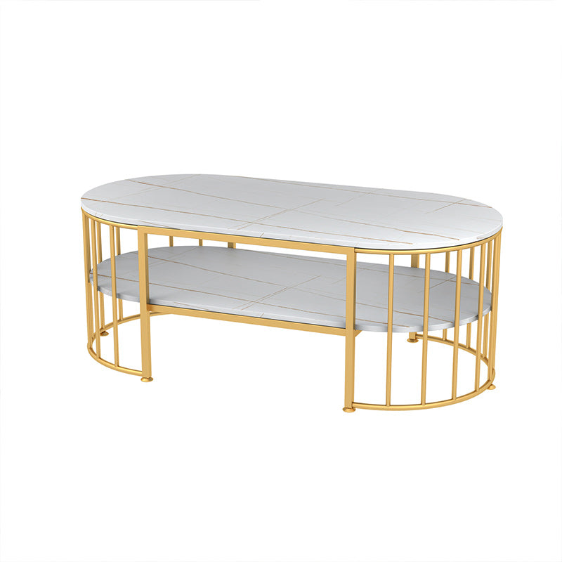 Glam Marble Coffee Cocktail Table Frame Oval Coffee Table with Shelf Clearhalo 'Coffee & Accent Tables' 'Coffee Tables' 'coffee_tables' 'furn' 'furn_coffee_tables' 'Furniture' 'Living Room Furniture' 6505850