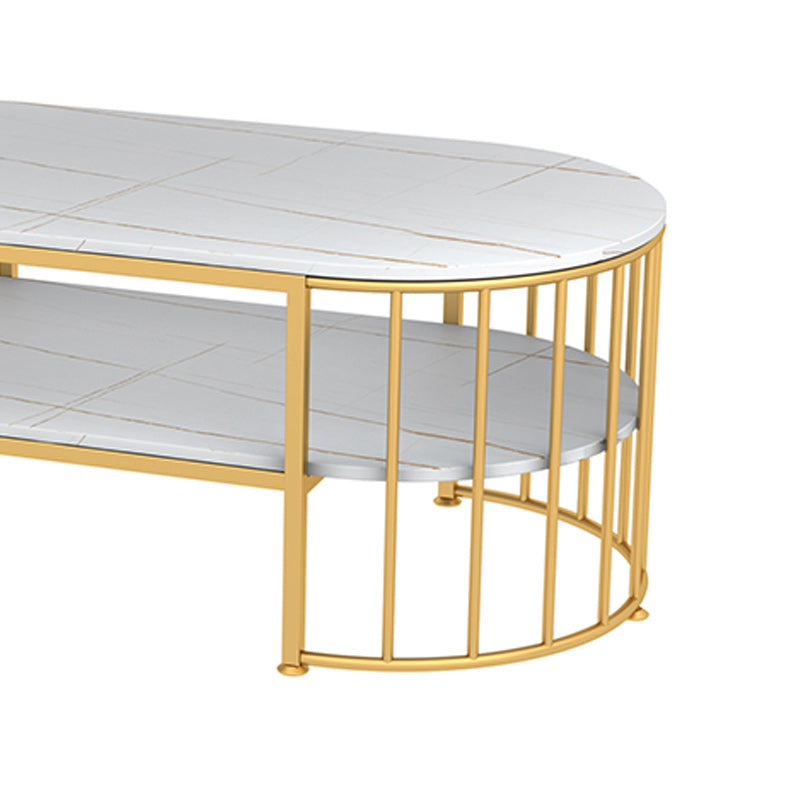 Glam Marble Coffee Cocktail Table Frame Oval Coffee Table with Shelf Clearhalo 'Coffee & Accent Tables' 'Coffee Tables' 'coffee_tables' 'furn' 'furn_coffee_tables' 'Furniture' 'Living Room Furniture' 6505851