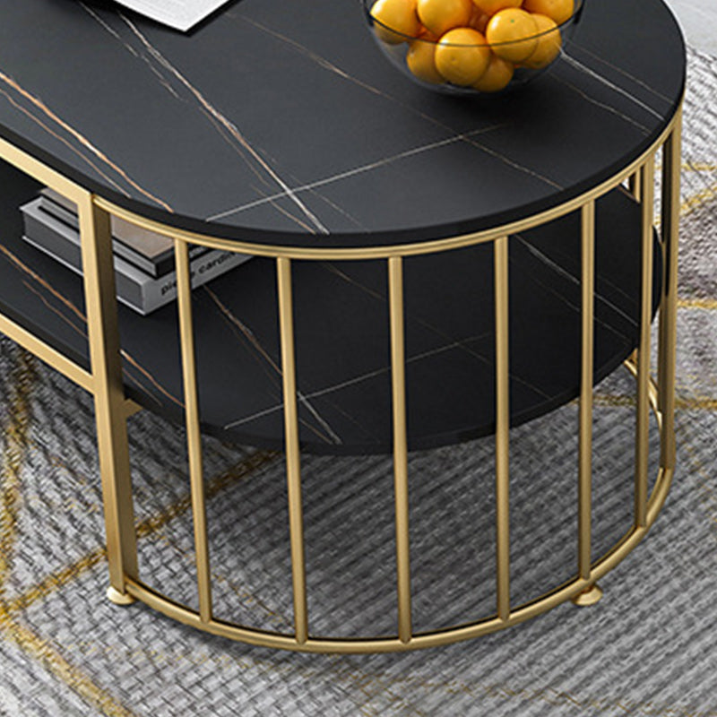 Glam Marble Coffee Cocktail Table Frame Oval Coffee Table with Shelf Clearhalo 'Coffee & Accent Tables' 'Coffee Tables' 'coffee_tables' 'furn' 'furn_coffee_tables' 'Furniture' 'Living Room Furniture' 6505853