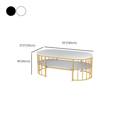 Glam Marble Coffee Cocktail Table Frame Oval Coffee Table with Shelf Clearhalo 'Coffee & Accent Tables' 'Coffee Tables' 'coffee_tables' 'furn' 'furn_coffee_tables' 'Furniture' 'Living Room Furniture' 6505858