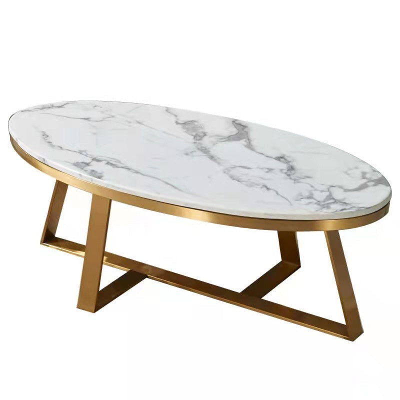 Glam Metal Cross Legs Coffee Table Faux Marble Oval Coffee Table Clearhalo 'Coffee & Accent Tables' 'Coffee Tables' 'coffee_tables' 'furn' 'furn_coffee_tables' 'Furniture' 'Living Room Furniture' 6505863