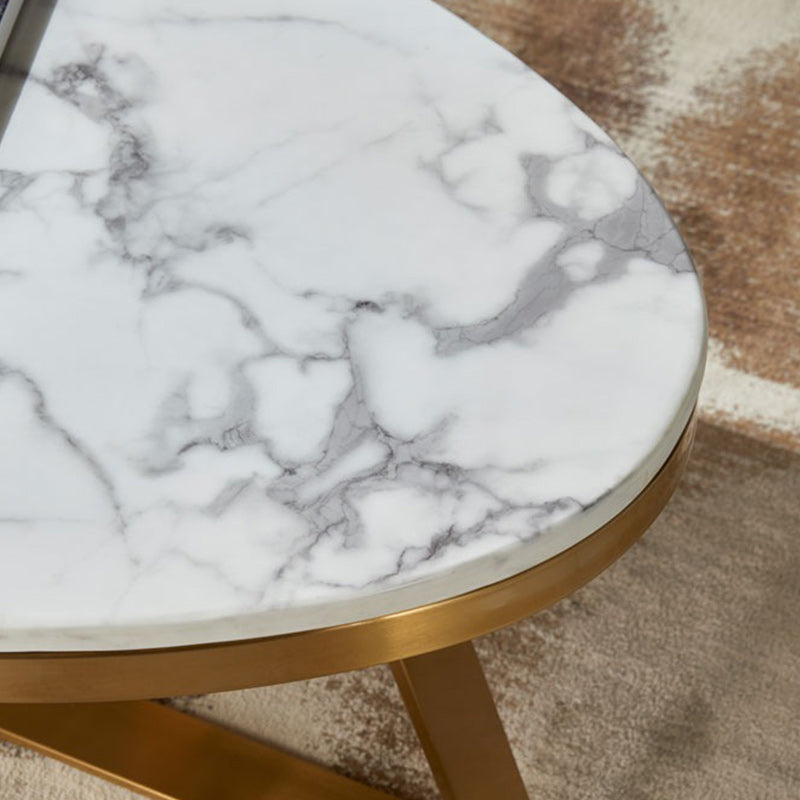 Glam Metal Cross Legs Coffee Table Faux Marble Oval Coffee Table Clearhalo 'Coffee & Accent Tables' 'Coffee Tables' 'coffee_tables' 'furn' 'furn_coffee_tables' 'Furniture' 'Living Room Furniture' 6505864