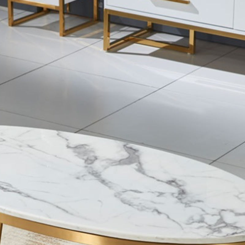 Glam Metal Cross Legs Coffee Table Faux Marble Oval Coffee Table Clearhalo 'Coffee & Accent Tables' 'Coffee Tables' 'coffee_tables' 'furn' 'furn_coffee_tables' 'Furniture' 'Living Room Furniture' 6505865