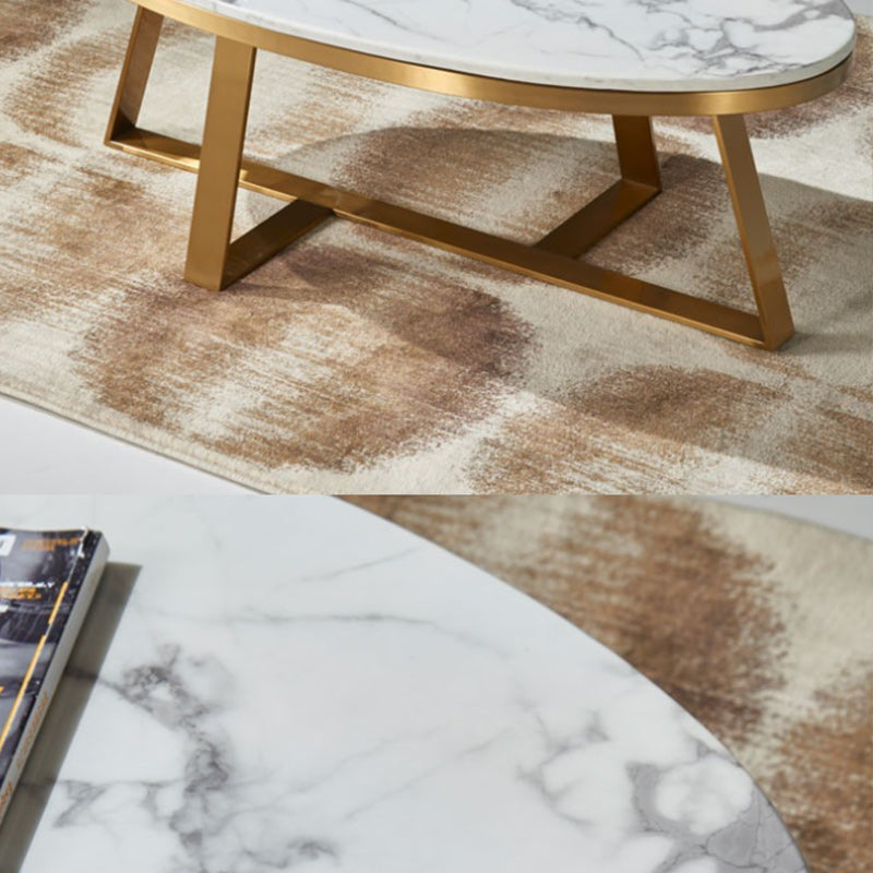 Glam Metal Cross Legs Coffee Table Faux Marble Oval Coffee Table Clearhalo 'Coffee & Accent Tables' 'Coffee Tables' 'coffee_tables' 'furn' 'furn_coffee_tables' 'Furniture' 'Living Room Furniture' 6505866