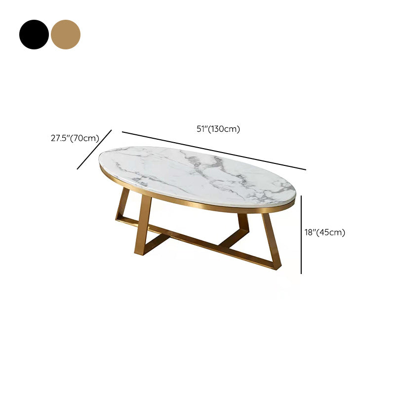 Glam Metal Cross Legs Coffee Table Faux Marble Oval Coffee Table Clearhalo 'Coffee & Accent Tables' 'Coffee Tables' 'coffee_tables' 'furn' 'furn_coffee_tables' 'Furniture' 'Living Room Furniture' 6505869