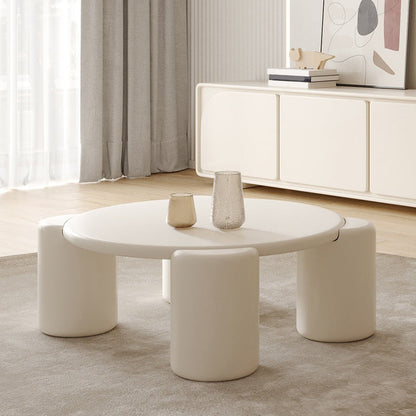 Modern Round Wood Coffee Table with 4 Legs Coffee Table in Cream 39.5"L x 39.5"W x 14"H Clearhalo 'Coffee & Accent Tables' 'Coffee Tables' 'coffee_tables' 'furn' 'furn_coffee_tables' 'Furniture' 'Living Room Furniture' 6505885