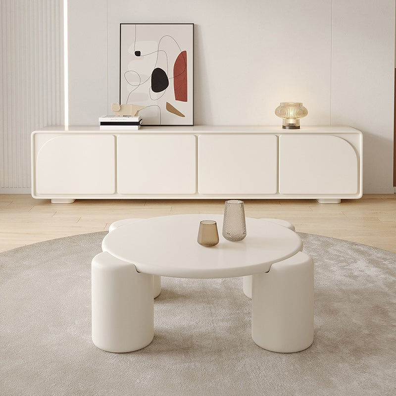 Modern Round Wood Coffee Table with 4 Legs Coffee Table in Cream Clearhalo 'Coffee & Accent Tables' 'Coffee Tables' 'coffee_tables' 'furn' 'furn_coffee_tables' 'Furniture' 'Living Room Furniture' 6505886