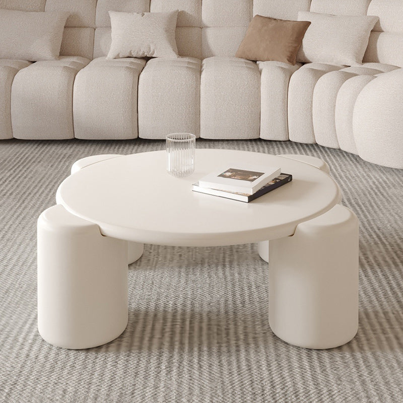 Modern Round Wood Coffee Table with 4 Legs Coffee Table in Cream Clearhalo 'Coffee & Accent Tables' 'Coffee Tables' 'coffee_tables' 'furn' 'furn_coffee_tables' 'Furniture' 'Living Room Furniture' 6505887