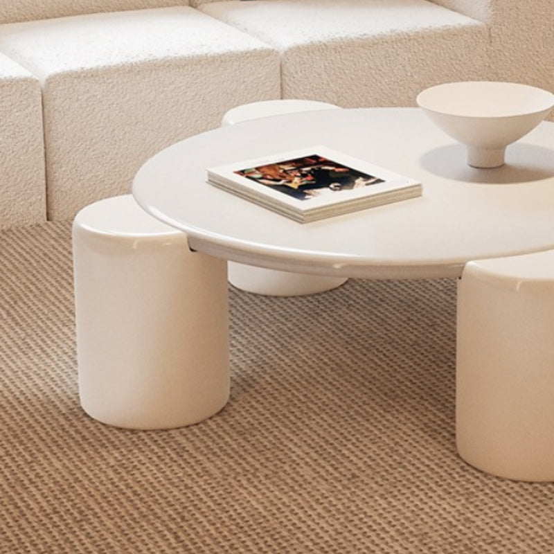 Modern Round Wood Coffee Table with 4 Legs Coffee Table in Cream Clearhalo 'Coffee & Accent Tables' 'Coffee Tables' 'coffee_tables' 'furn' 'furn_coffee_tables' 'Furniture' 'Living Room Furniture' 6505890