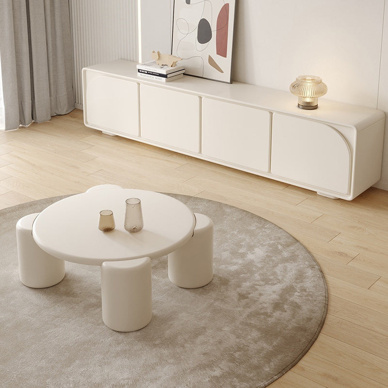 Modern Round Wood Coffee Table with 4 Legs Coffee Table in Cream Clearhalo 'Coffee & Accent Tables' 'Coffee Tables' 'coffee_tables' 'furn' 'furn_coffee_tables' 'Furniture' 'Living Room Furniture' 6505893