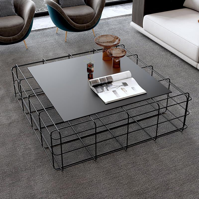Mid-Century Modern Frame Coffee Table in Black with Iron Top