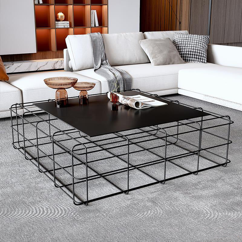 Mid-Century Modern Frame Coffee Table in Black with Iron Top