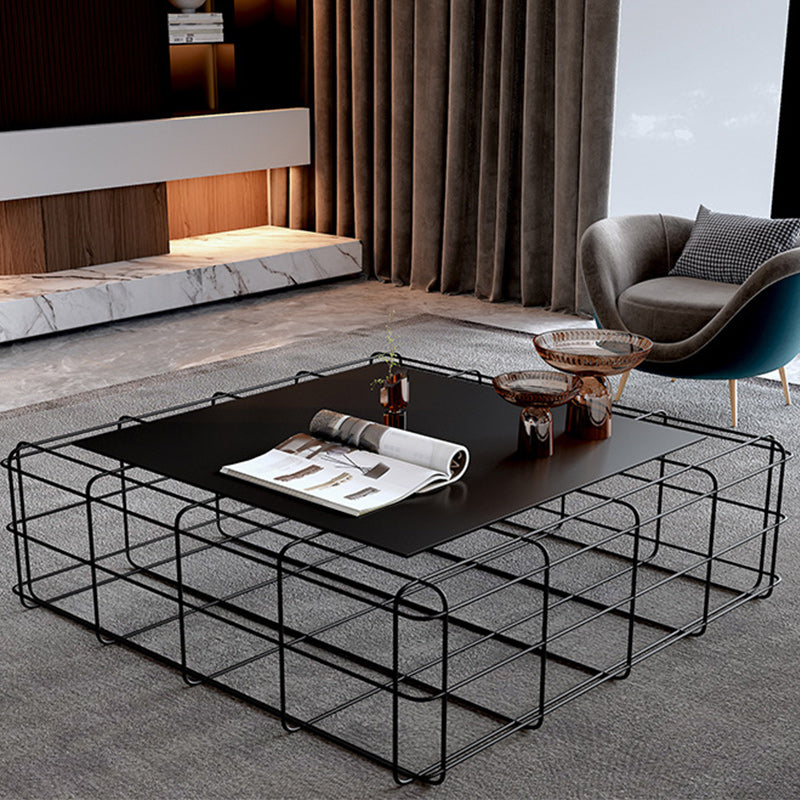 Mid-Century Modern Frame Coffee Table in Black with Iron Top