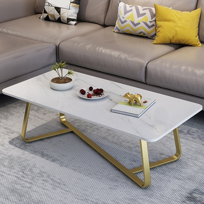 Glam Stop Top Coffee Table with Iron Cross Legs for Living Room White Clearhalo 'Coffee & Accent Tables' 'Coffee Tables' 'coffee_tables' 'furn' 'furn_coffee_tables' 'Furniture' 'Living Room Furniture' 6505976