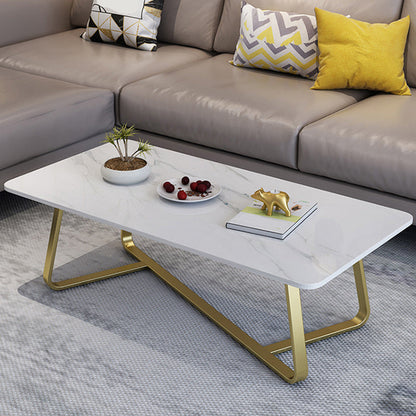 Glam Stop Top Coffee Table with Iron Cross Legs for Living Room White Clearhalo 'Coffee & Accent Tables' 'Coffee Tables' 'coffee_tables' 'furn' 'furn_coffee_tables' 'Furniture' 'Living Room Furniture' 6505976