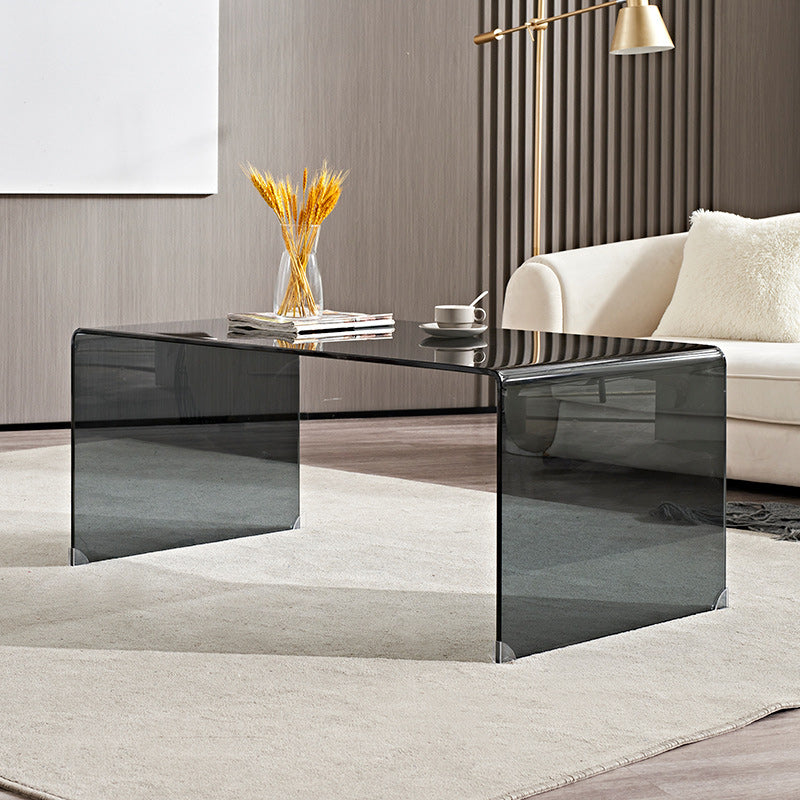 Modern Rectangle Glass Coffee Table Sled Base Cocktail Table