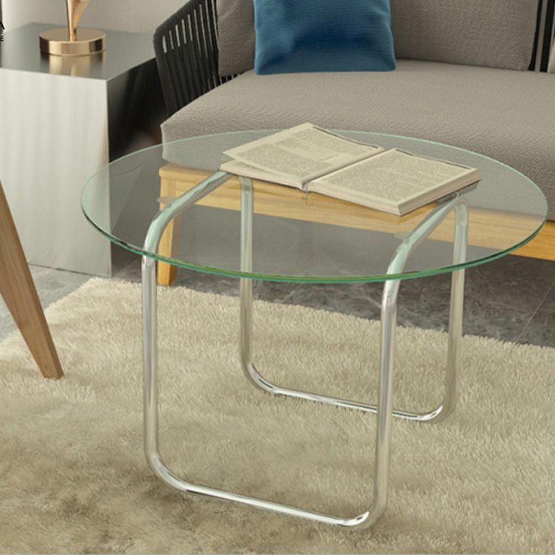 Modern Round Glass Coffee Table with Stainsteel Sled Stainless Steel Base Clear Clearhalo 'Coffee & Accent Tables' 'Coffee Tables' 'coffee_tables' 'furn' 'furn_coffee_tables' 'Furniture' 'Living Room Furniture' 6506014
