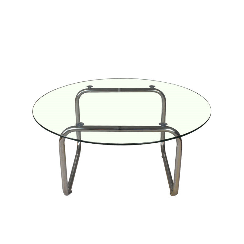 Modern Round Glass Coffee Table with Stainsteel Sled Stainless Steel Base Clearhalo 'Coffee & Accent Tables' 'Coffee Tables' 'coffee_tables' 'furn' 'furn_coffee_tables' 'Furniture' 'Living Room Furniture' 6506017