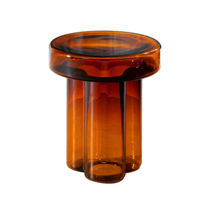 Contemporary Round Glass Coffee Table Pedestal Cocktail Table 15"L x 15"W x 18"H Brown Clearhalo 'Coffee & Accent Tables' 'Coffee Tables' 'coffee_tables' 'furn' 'furn_coffee_tables' 'Furniture' 'Living Room Furniture' 6506027