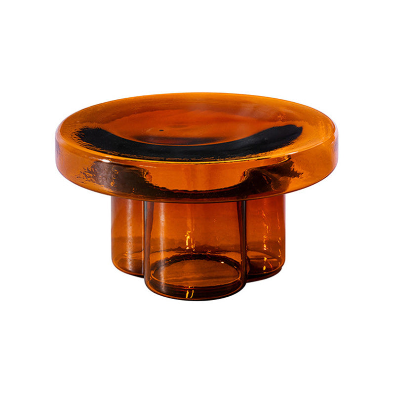 Contemporary Round Glass Coffee Table Pedestal Cocktail Table 22"L x 22"W x 12"H Brown Clearhalo 'Coffee & Accent Tables' 'Coffee Tables' 'coffee_tables' 'furn' 'furn_coffee_tables' 'Furniture' 'Living Room Furniture' 6506032