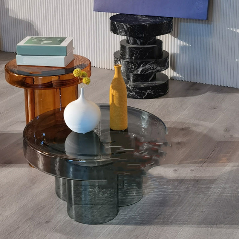 Contemporary Round Glass Coffee Table Pedestal Cocktail Table Clearhalo 'Coffee & Accent Tables' 'Coffee Tables' 'coffee_tables' 'furn' 'furn_coffee_tables' 'Furniture' 'Living Room Furniture' 6506039