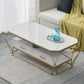 Glam Coffee Table with Glass/Marble Top and 2 Drawers and Iron Base White Clearhalo 'Coffee & Accent Tables' 'Coffee Tables' 'coffee_tables' 'furn' 'furn_coffee_tables' 'Furniture' 'Living Room Furniture' 6506045