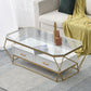 Glam Coffee Table with Glass/Marble Top and 2 Drawers and Iron Base White-Clear Clearhalo 'Coffee & Accent Tables' 'Coffee Tables' 'coffee_tables' 'furn' 'furn_coffee_tables' 'Furniture' 'Living Room Furniture' 6506050