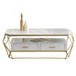 Glam Coffee Table with Glass/Marble Top and 2 Drawers and Iron Base Clearhalo 'Coffee & Accent Tables' 'Coffee Tables' 'coffee_tables' 'furn' 'furn_coffee_tables' 'Furniture' 'Living Room Furniture' 6506051