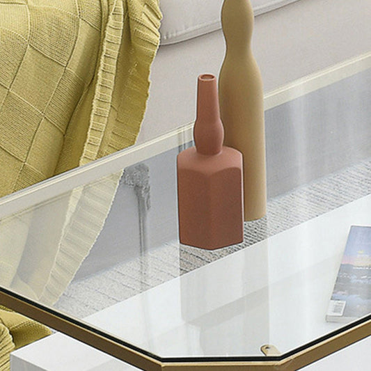 Mesa de café glamorosa con tapa de vidrio/mármol y 2 cajones y base de hierro