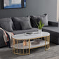 Glam Oval Marble Coffee Table 17.7"H Steel Sled Cocktail Table with Shelf