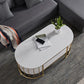 Glam Oval Marble Coffee Table 17.7"H Steel Sled Cocktail Table with Shelf