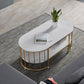 Glam Oval Marble Coffee Table 17.7"H Steel Sled Cocktail Table with Shelf