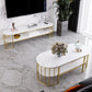 Glam Oval Marble Coffee Table 17.7"H Steel Sled Cocktail Table with Shelf