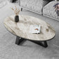 Metal Frame Elliptical Slate Top Coffee Cocktail Table - 17.7" H