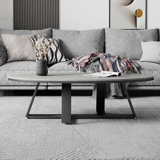 Mesa de café de la pizarra elíptica de marco de metal - 17.7 "H