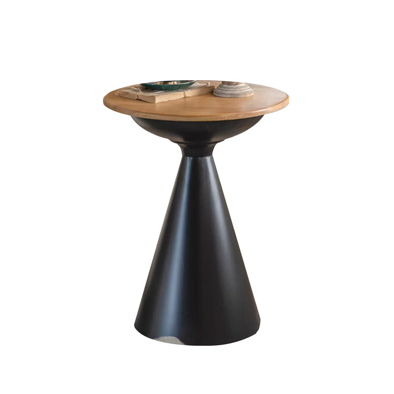 Table basse ronde en bois vieilli, table de cocktail sur pied en métal