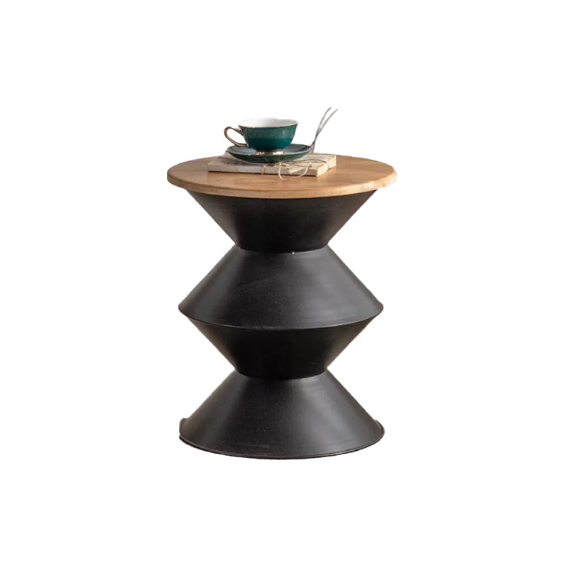 Table basse ronde en bois vieilli, table de cocktail sur pied en métal