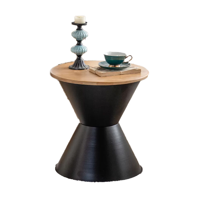 Table basse ronde en bois vieilli, table de cocktail sur pied en métal
