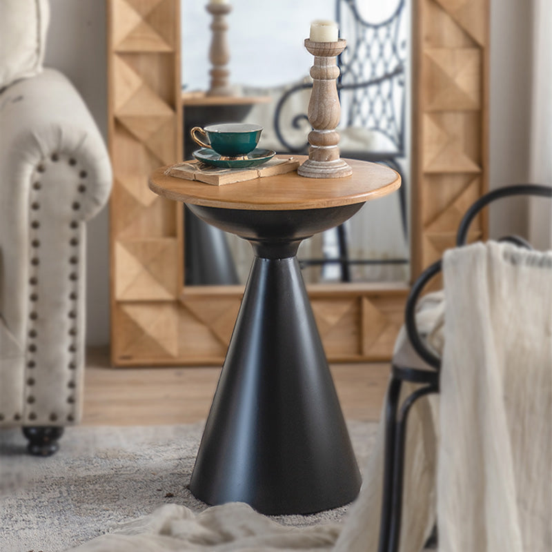 Table basse ronde en bois vieilli, table de cocktail sur pied en métal