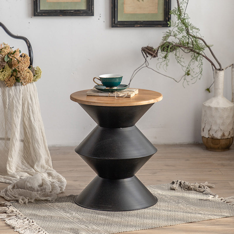Table basse ronde en bois vieilli, table de cocktail sur pied en métal