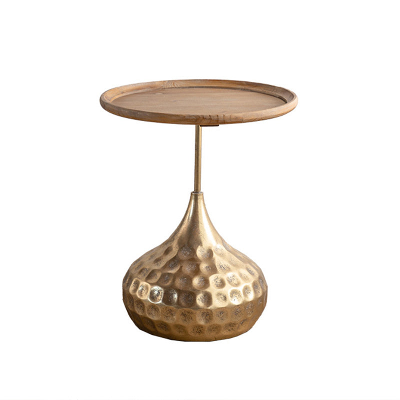 Table basse ronde en bois vieilli, table de cocktail sur pied en métal