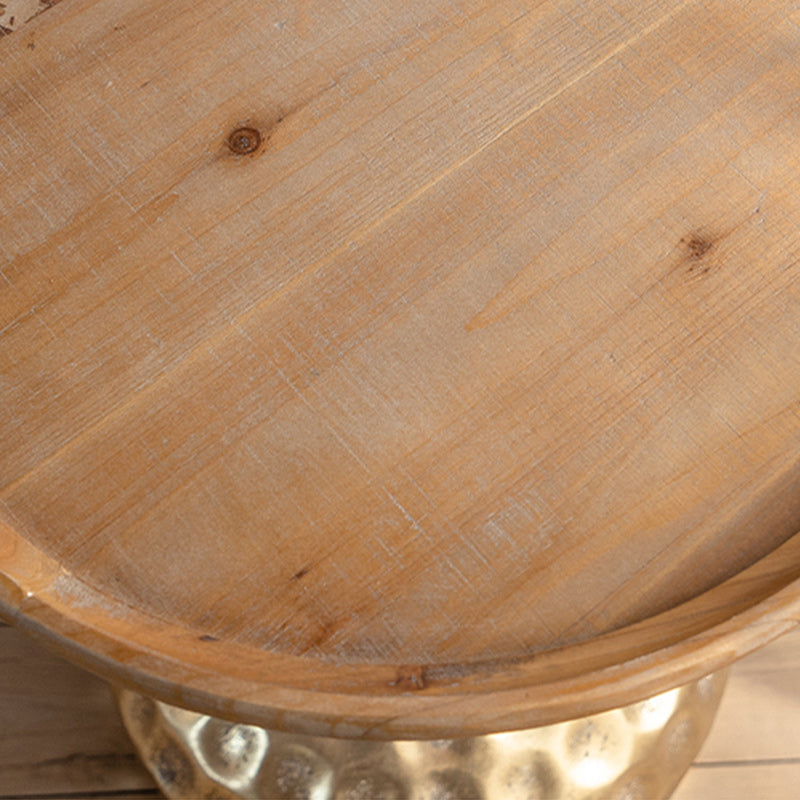 Table basse ronde en bois vieilli, table de cocktail sur pied en métal