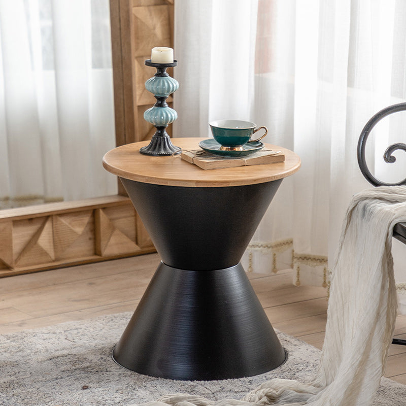 Table basse ronde en bois vieilli, table de cocktail sur pied en métal