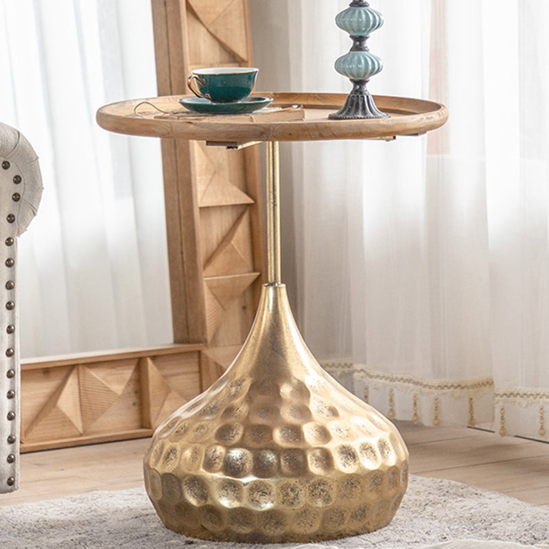 Table basse ronde en bois vieilli, table de cocktail sur pied en métal