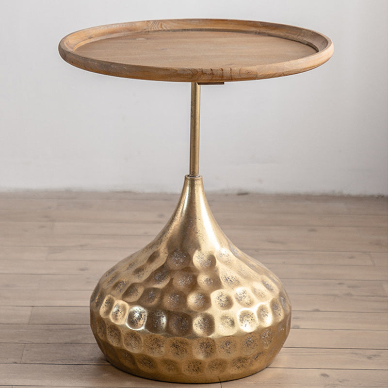 Table basse ronde en bois vieilli, table de cocktail sur pied en métal