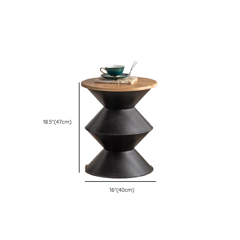 Table basse ronde en bois vieilli, table de cocktail sur pied en métal